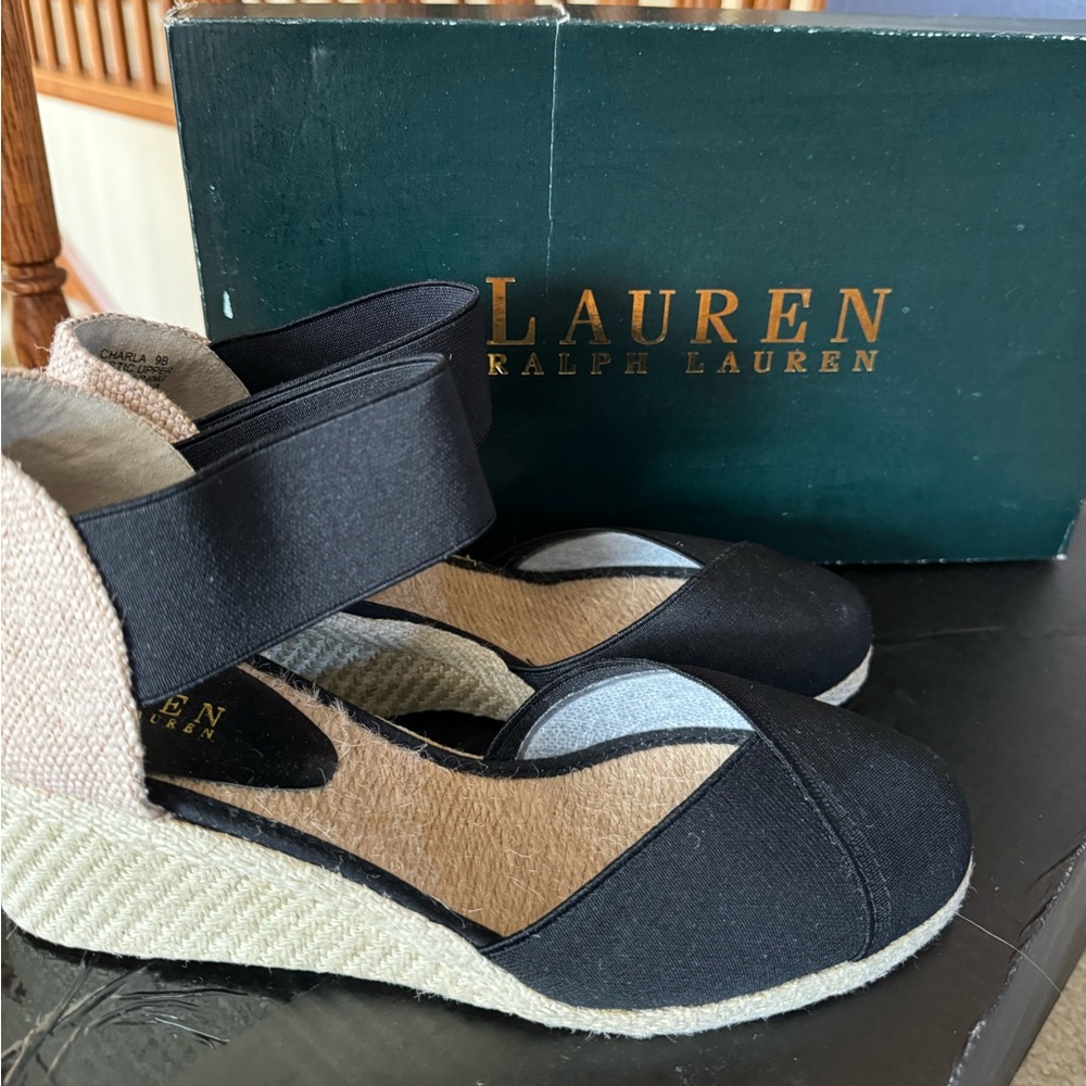 Ralph Lauren Black and Beige Wedges